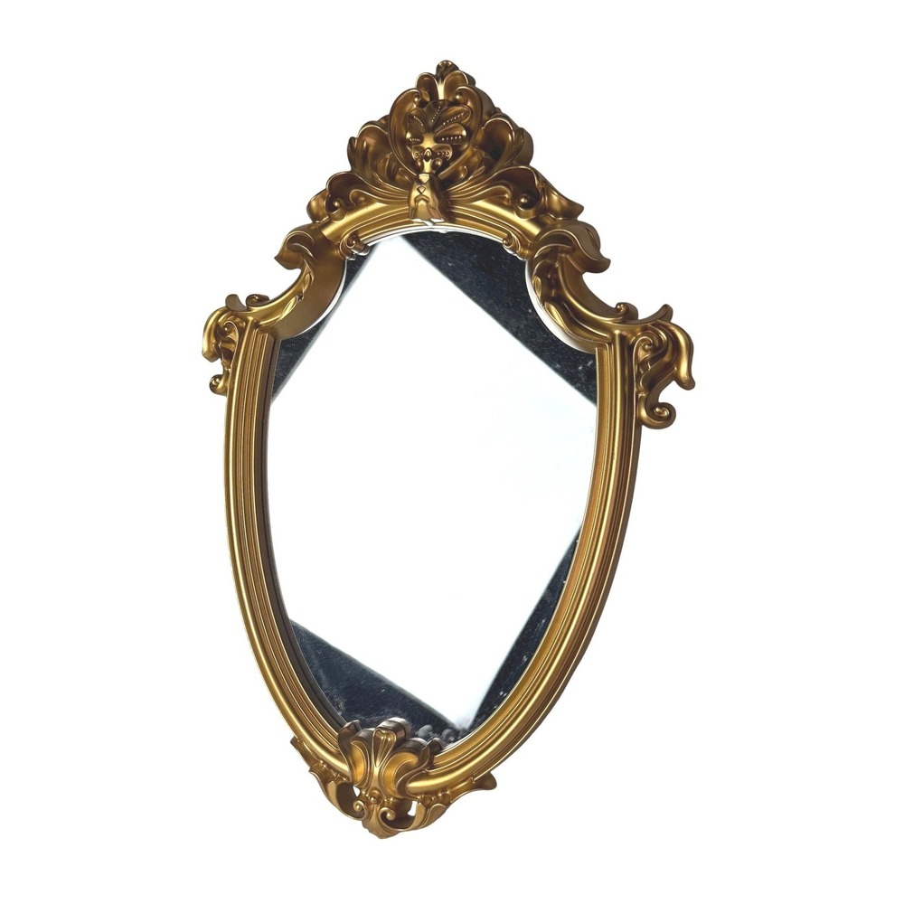 Vintage Style Ornate Gold Baroque Wall Mirror Scrollwork Shield Frame